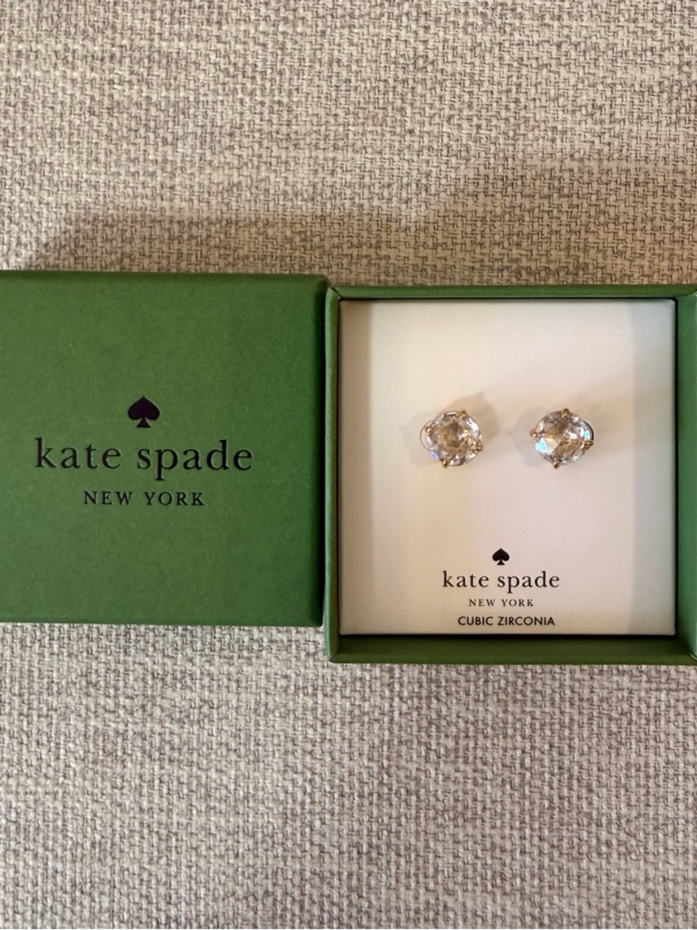 NWT Kate Spade Clear Crystal & Gold Stud Earrings - Picture 2 of 4